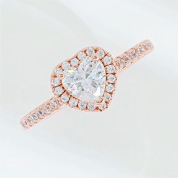 18K Rose Gold and White Diamond Cubic Zirconia Halo Heart Engagement Ring - Picture 6 of 6